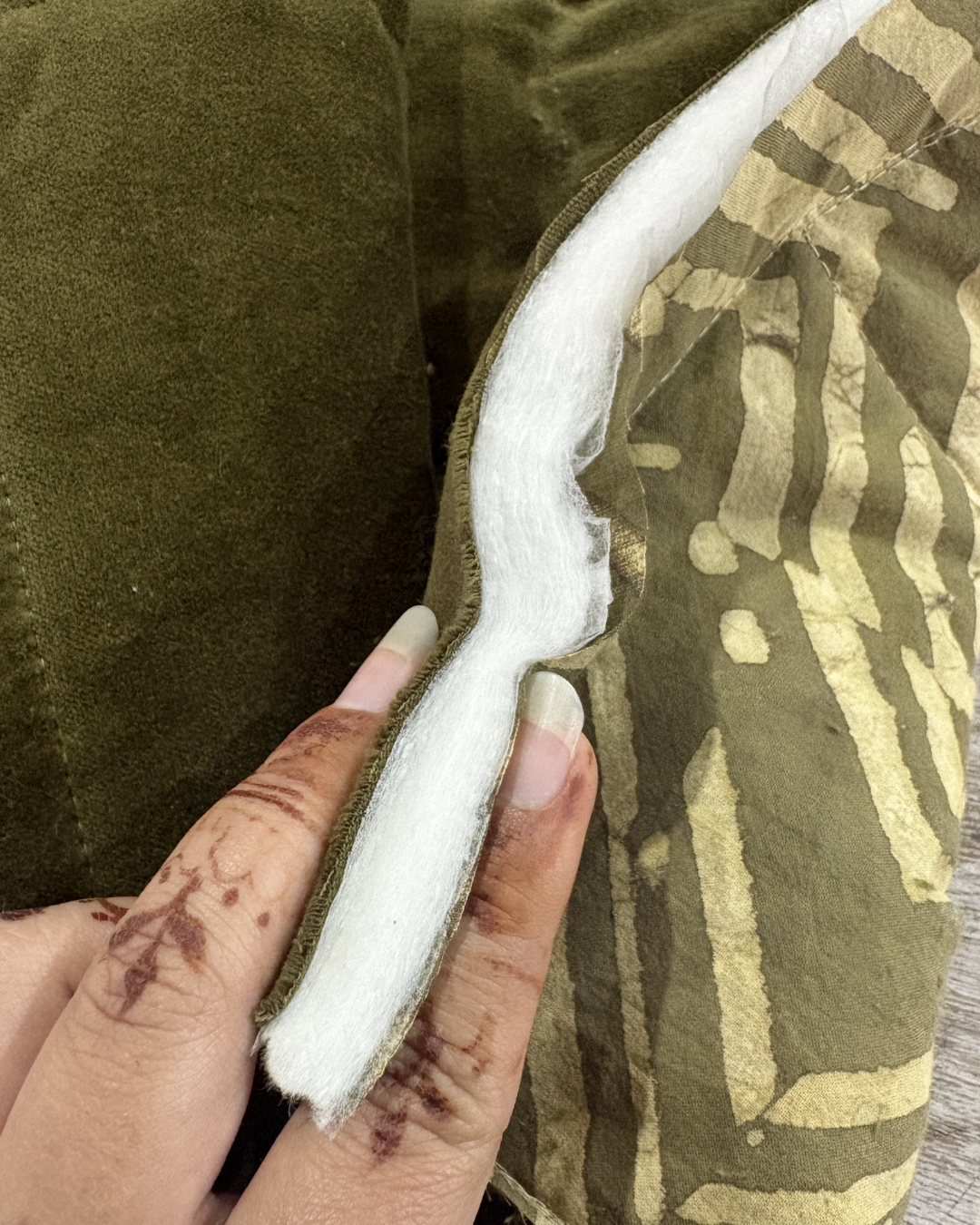 Cotton Velvet Reverse Dabu Print - Moss Creek