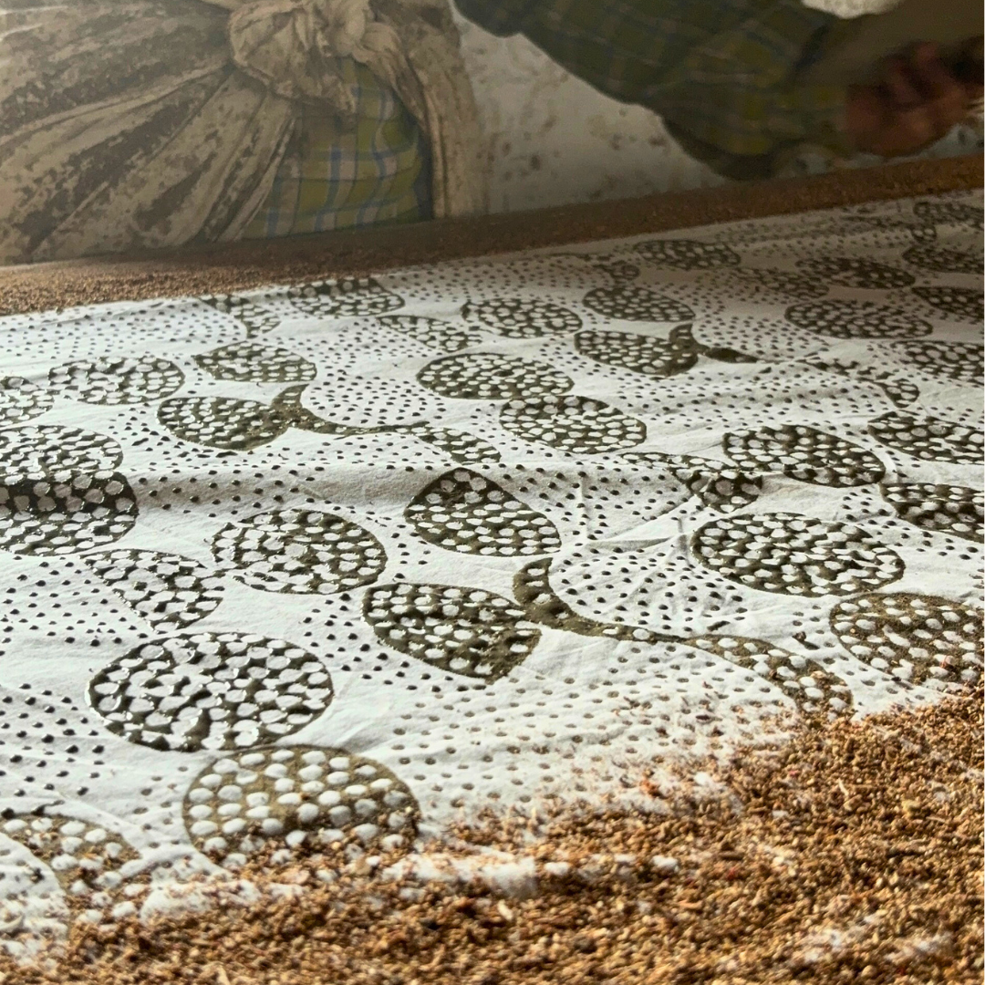 Cotton Velvet Reverse Dabu Print - Sand Drift