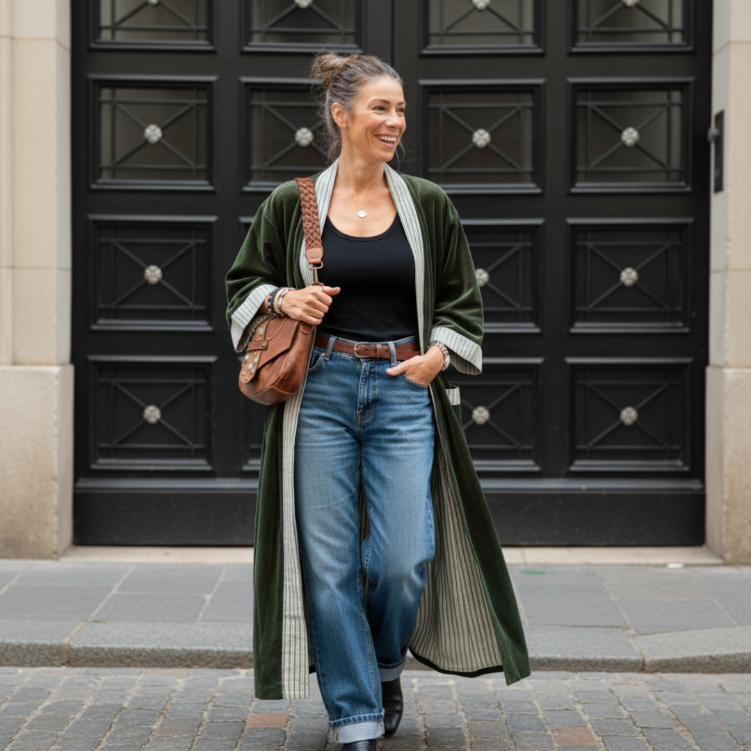 Cotton Velvet Dabu Kimono - Eucalypt Mallee