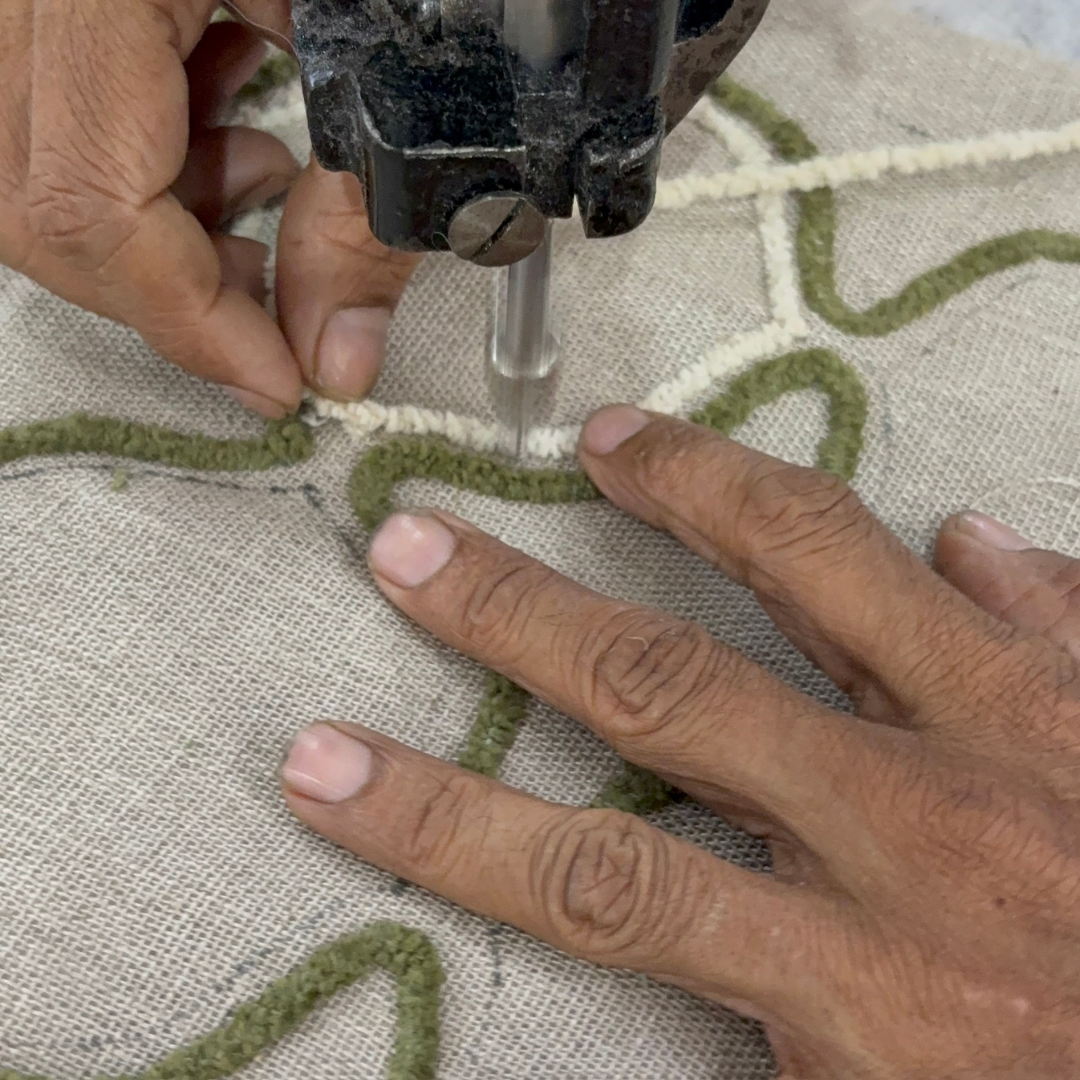 Lattice - Embroidered Cushion Cover on Textured Linen