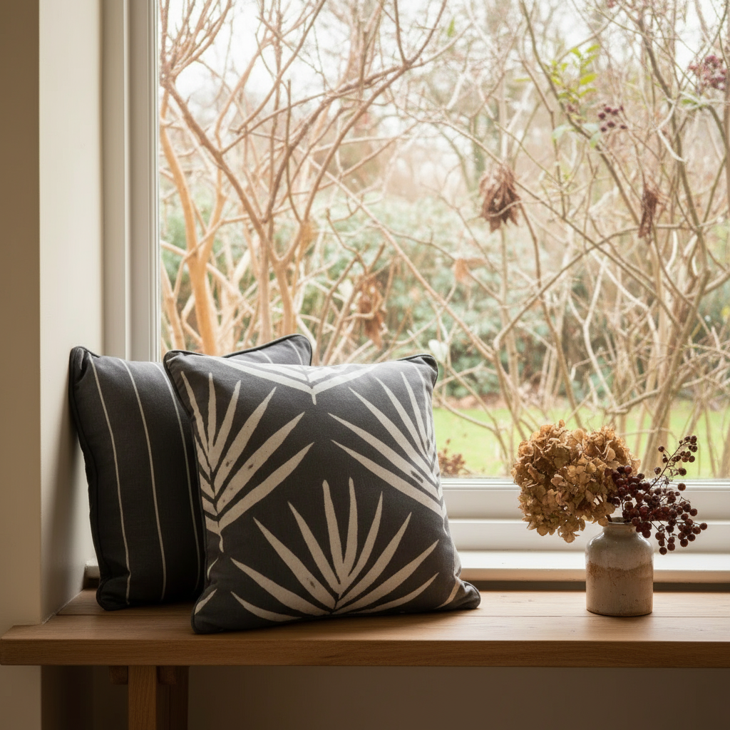 Organic Cotton Cushion Covers - Slate Bangalow Palms