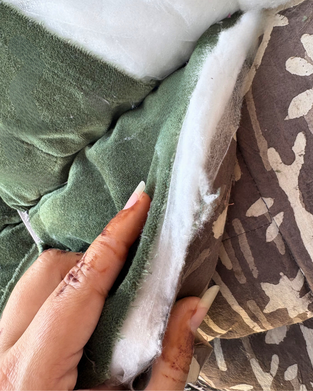 Cotton Velvet Reverse Dabu Print - Eucalypt Earth