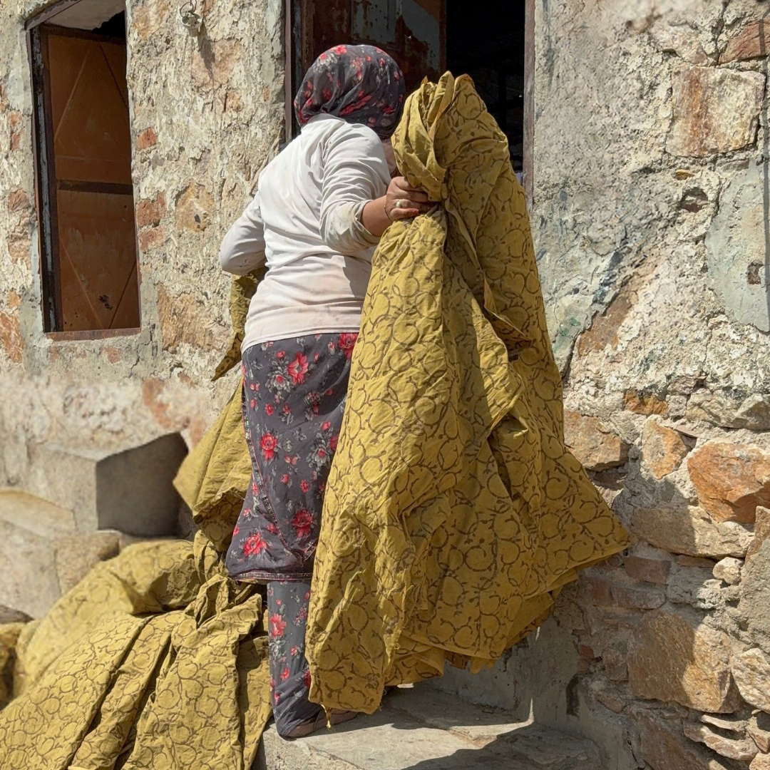 Cotton Velvet Dabu Kimono - Ochre Vine