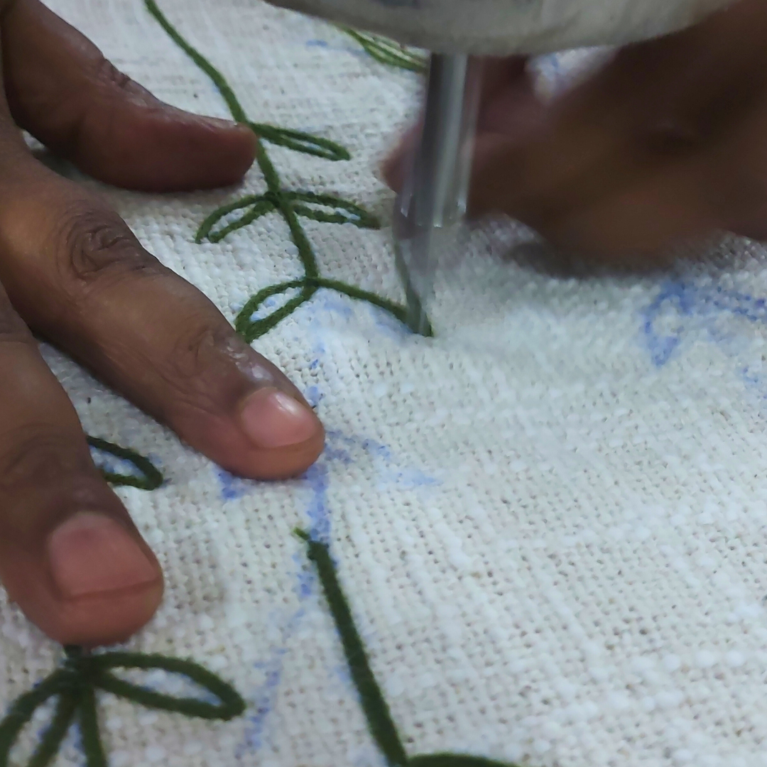 Wildflower Meadow - Embroidered Cushion Cover on Textured Cotton