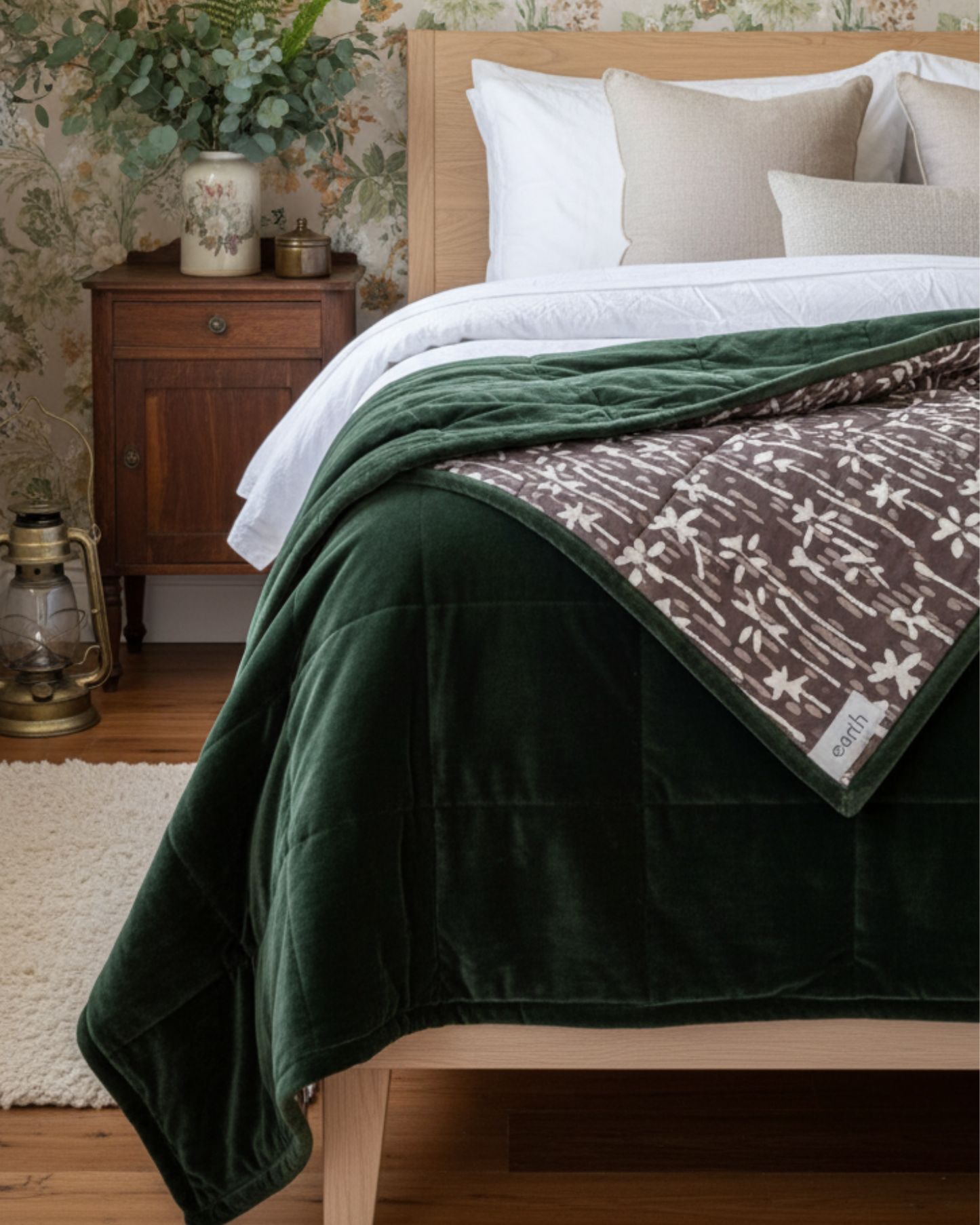 Cotton Velvet Reverse Dabu Print - Eucalypt Earth