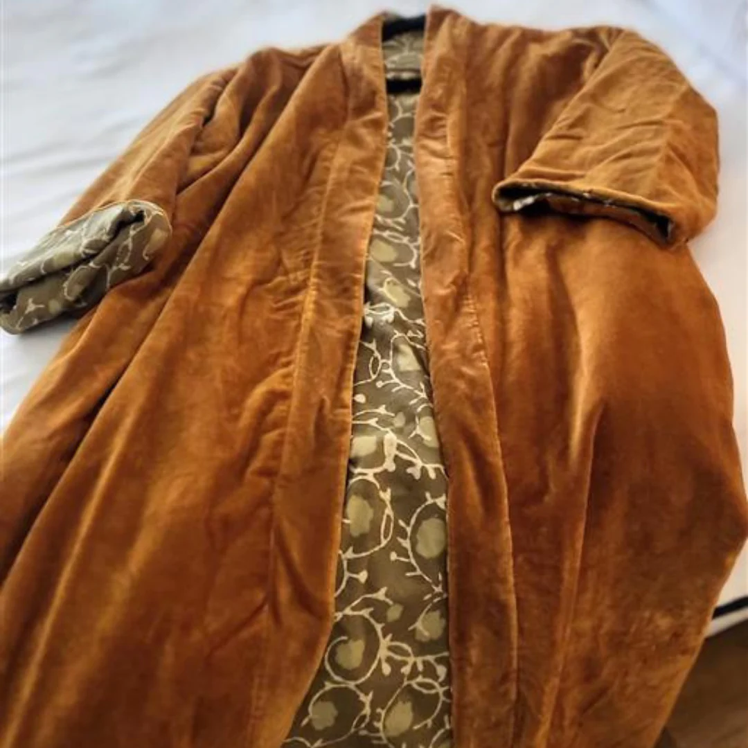Cotton Velvet Dabu Kimono - Ochre Vine