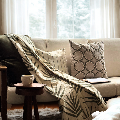 Organic Cotton Throw Blanket - Bangalow Palm Eucalyptus