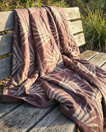 Organic Cotton Throw Blanket - Bangalow Palm Burnt Sienna