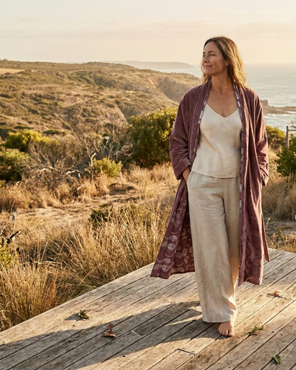Sand Drift Velvet Kimono Coat - Reverse Dabu Cotton