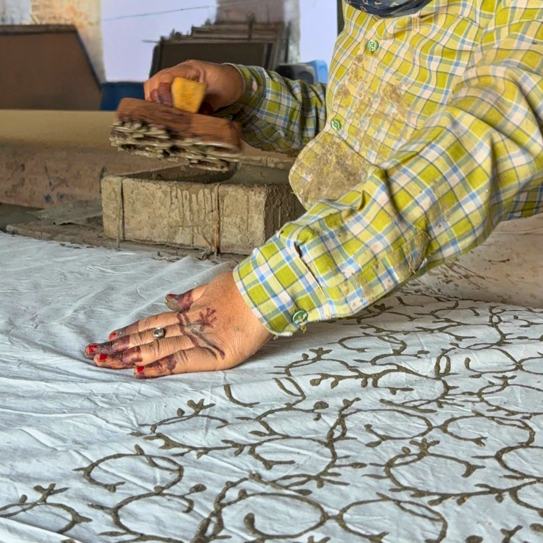 Cotton Velvet Dabu Kimono - Ochre Vine