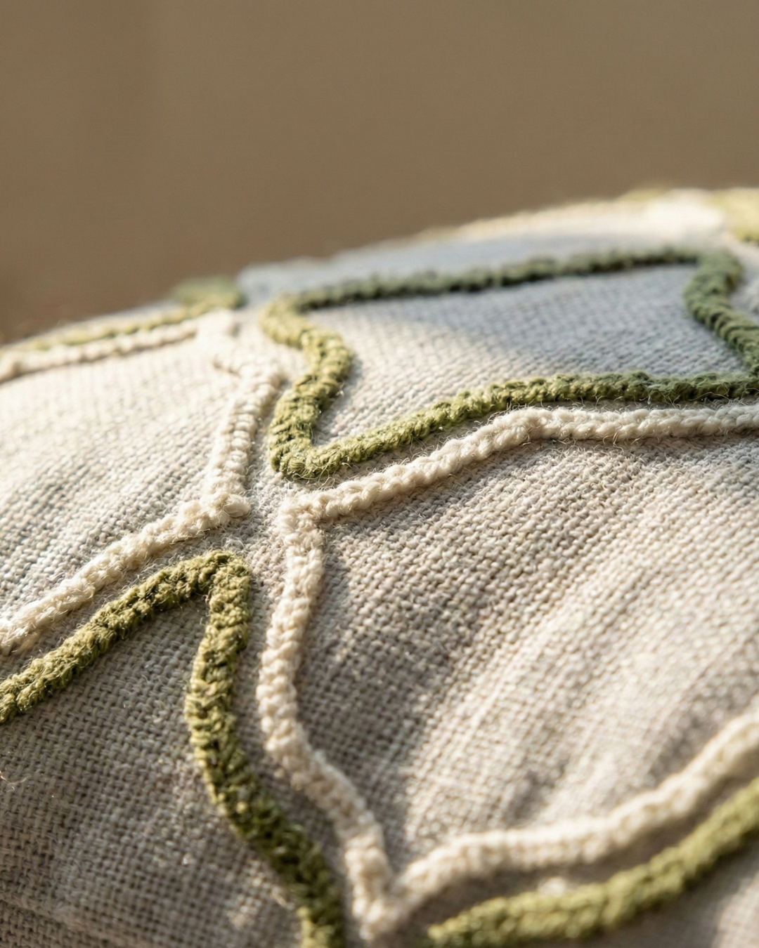Lattice - Embroidered Cushion Cover on Textured Linen