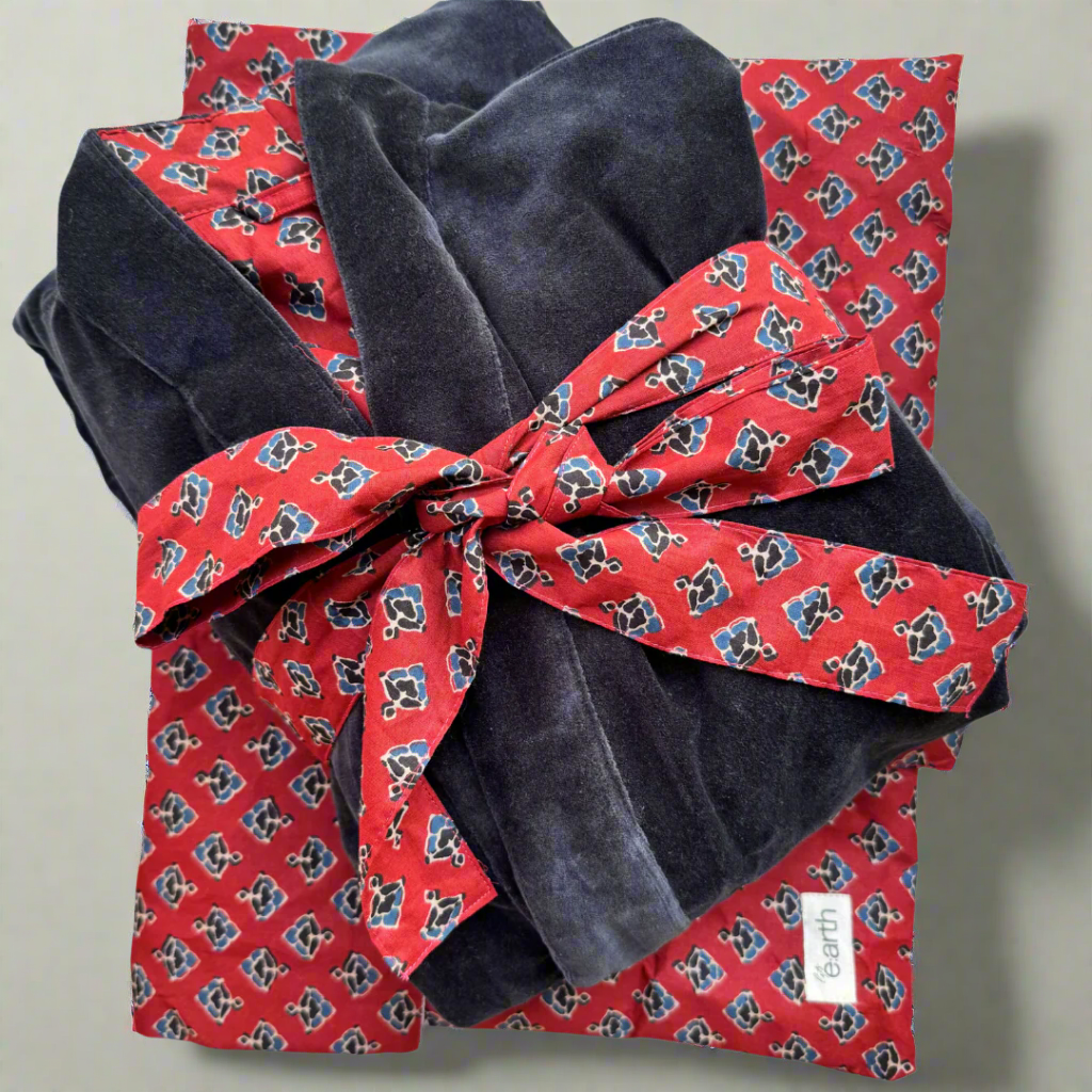 Cotton Velvet Dabu Kimono - Charcoal Plum