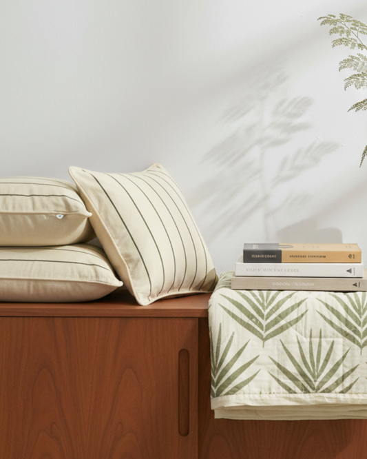 Organic Cotton Cushion Covers - Eucalyptus Stripes