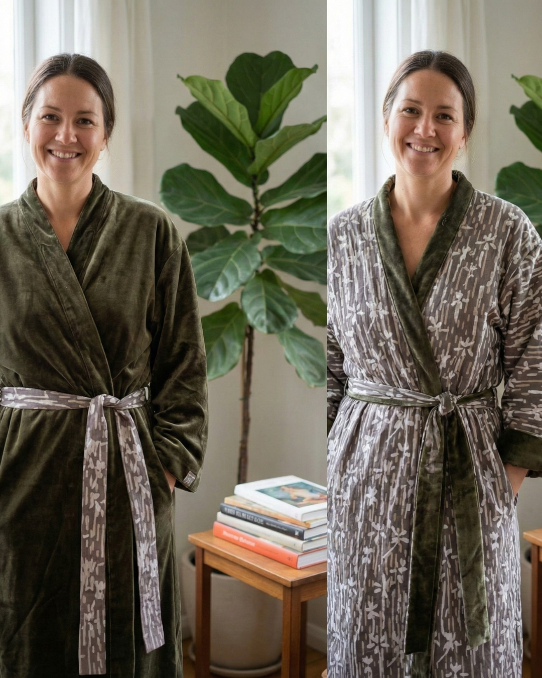 Cotton Velvet Dabu Kimono - Moss Earth