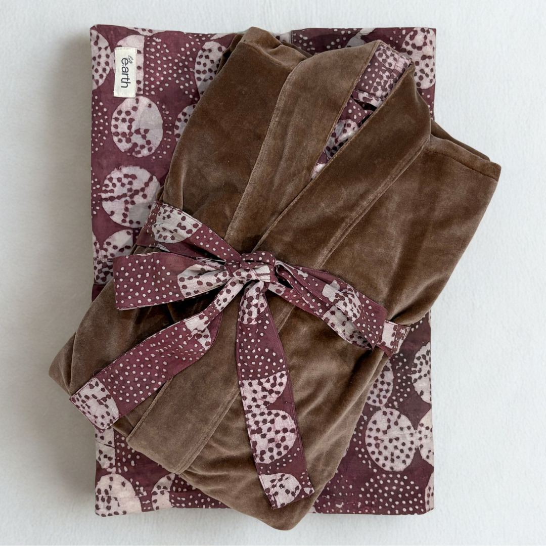 Cotton Velvet Dabu Kimono - Sand Drift