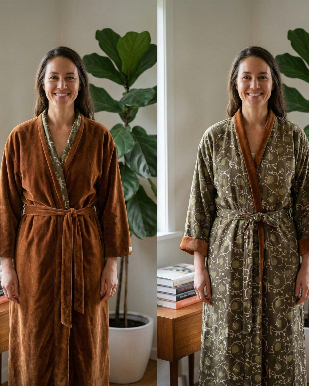 Cotton Velvet Dabu Kimono - Ochre Vine