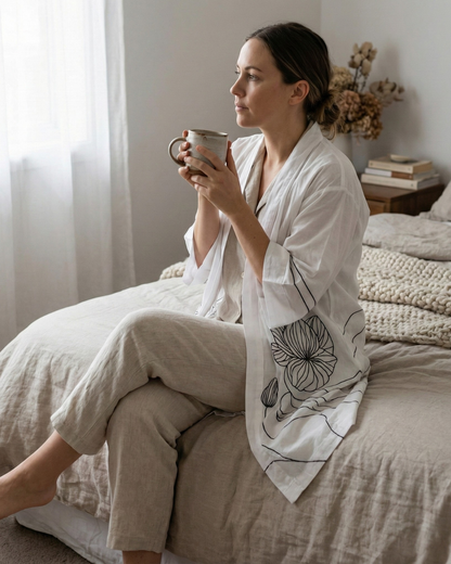 Wildflower Opal White Kimono | Embroidery on Organic Cotton