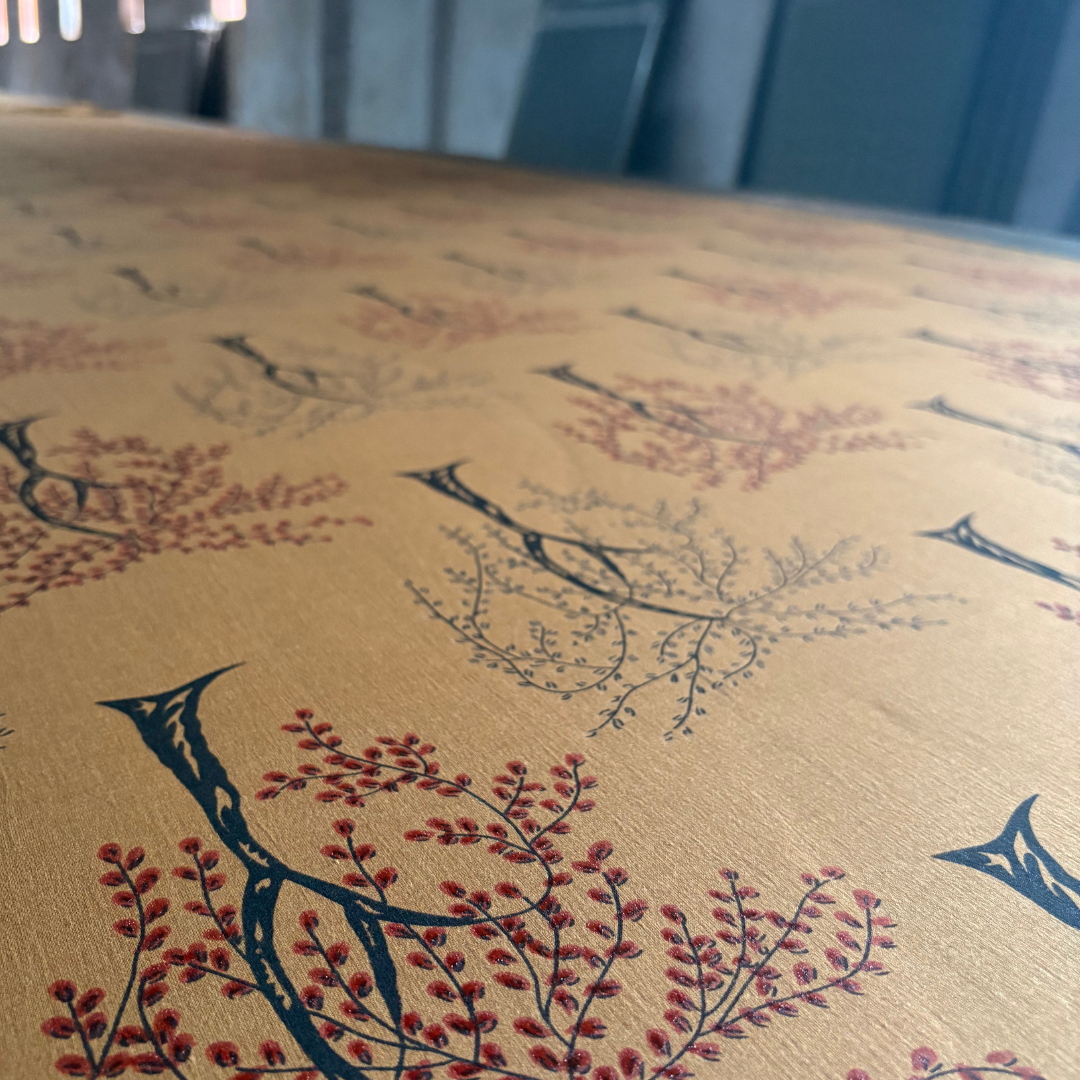 Cotton Velvet Reverse Dabu Print - Berry Ode