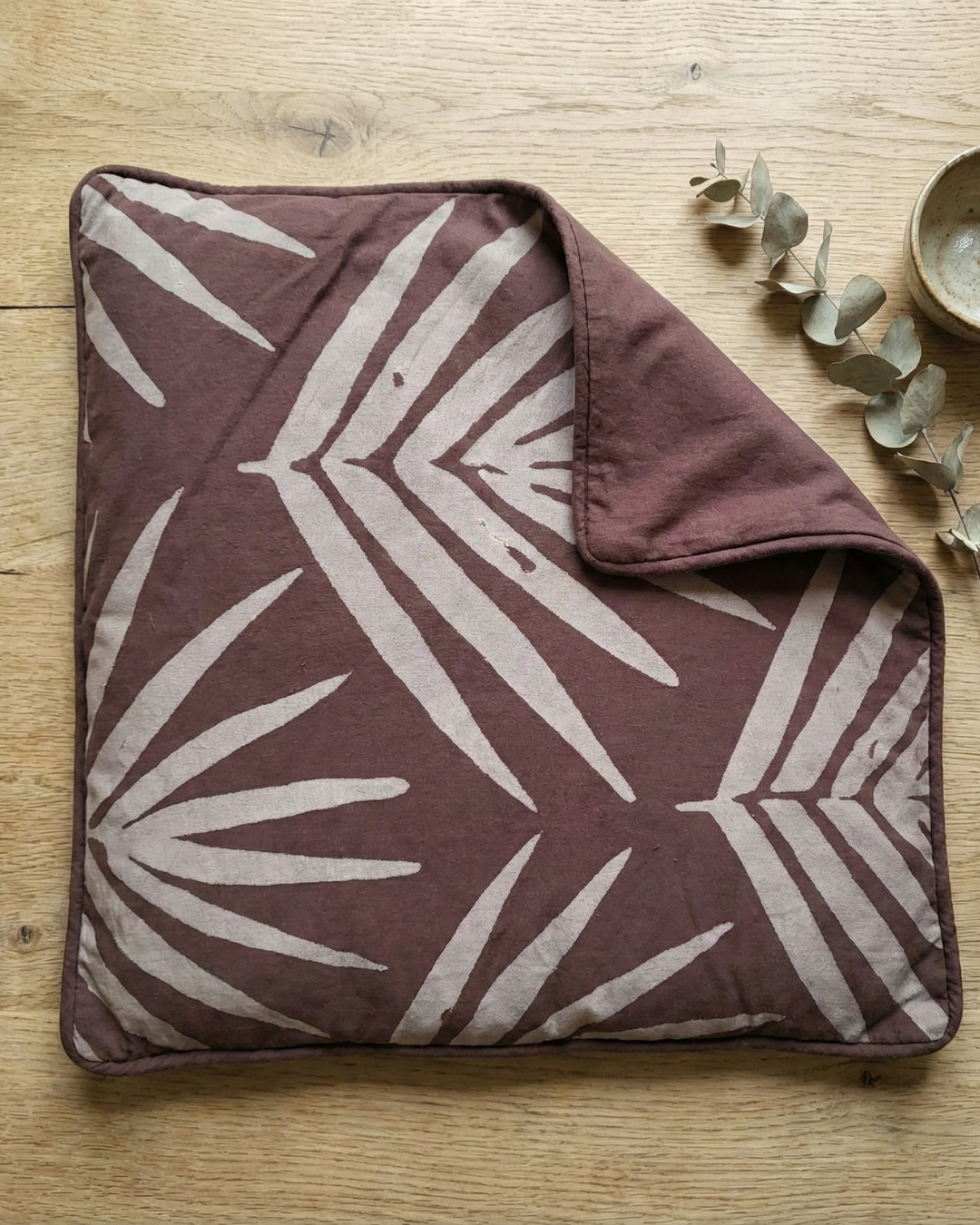 Organic Cotton Cushion Covers - Burnt Sienna Bangalow Palms