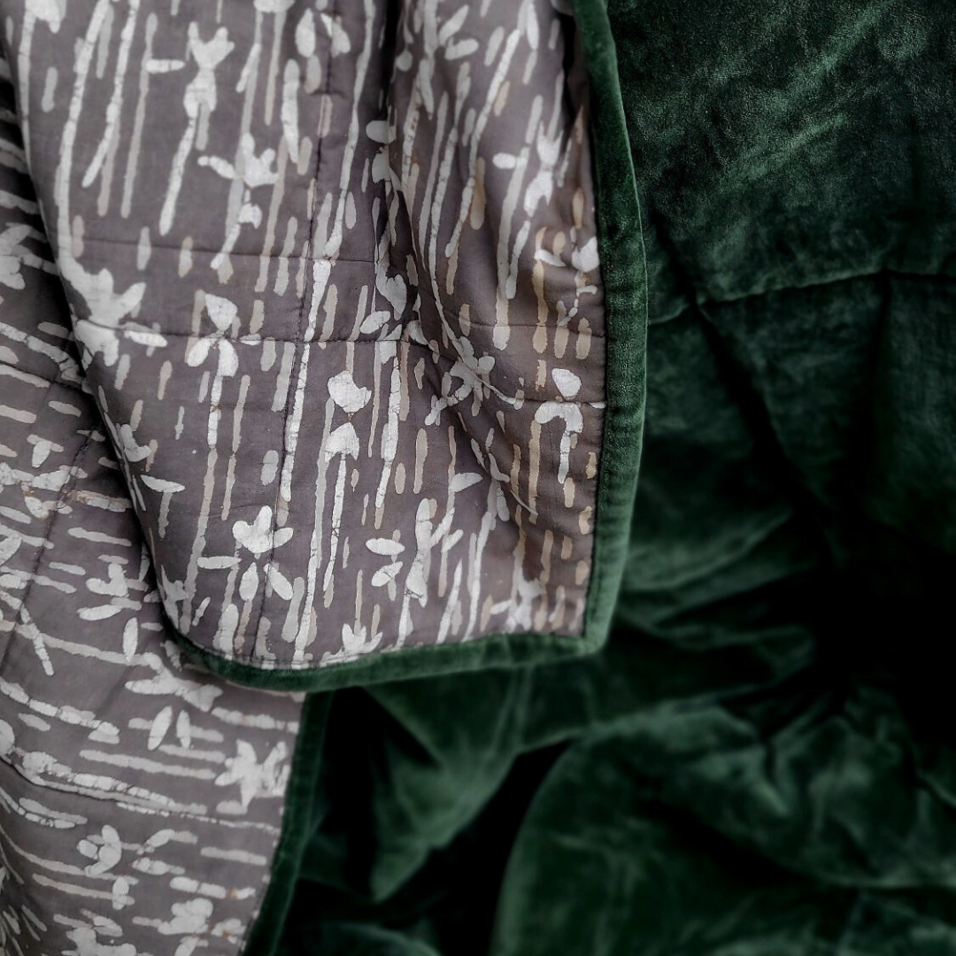 Cotton Velvet Reverse Dabu Print - Eucalypt Earth