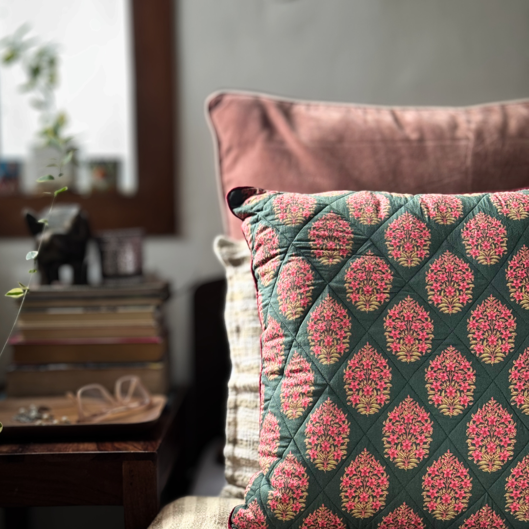 Sunset Bloom - Floral Print Cushion Cover on Quilted Cotton