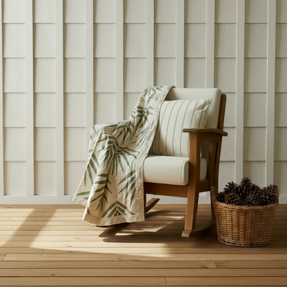Organic Cotton Throw Blanket - Bangalow Palm Eucalyptus