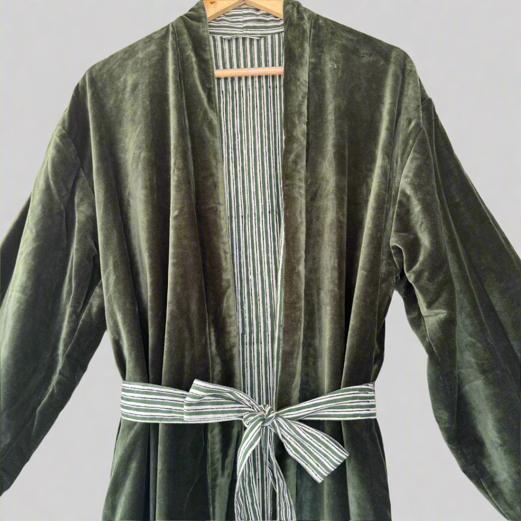 Cotton Velvet Dabu Kimono - Eucalypt Mallee