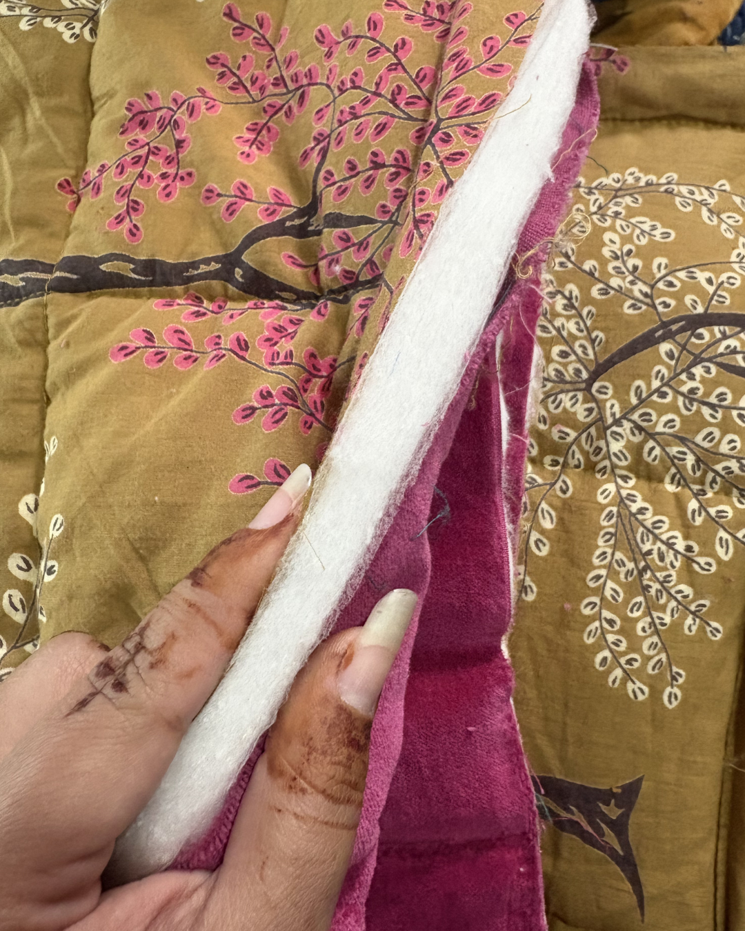 Cotton Velvet Reverse Dabu Print - Berry Ode