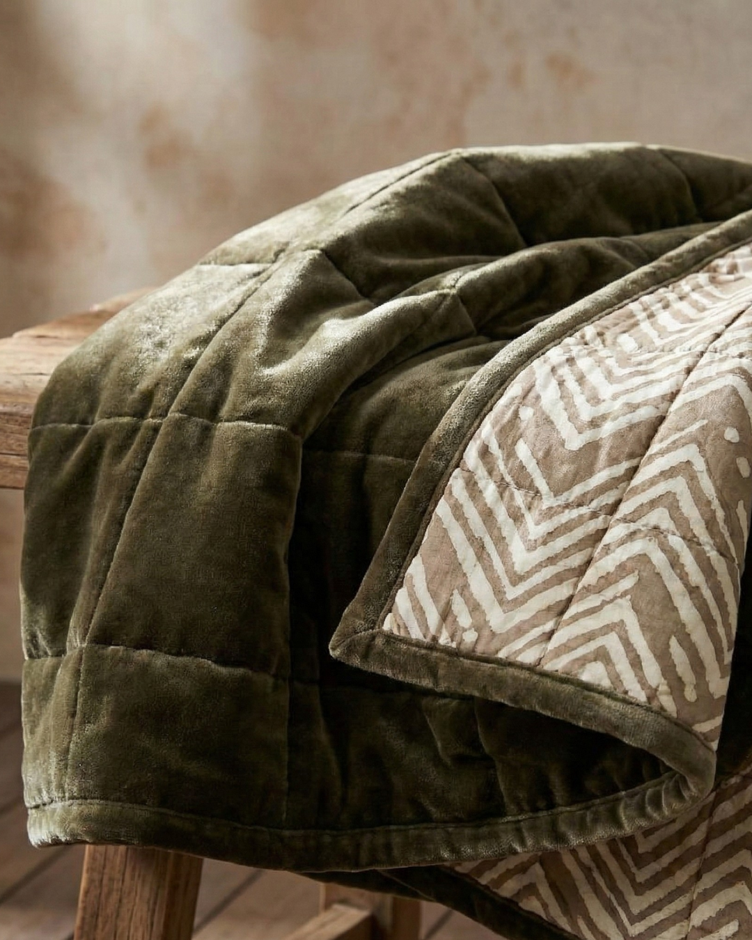 Cotton Velvet Reverse Dabu Print - Moss Creek