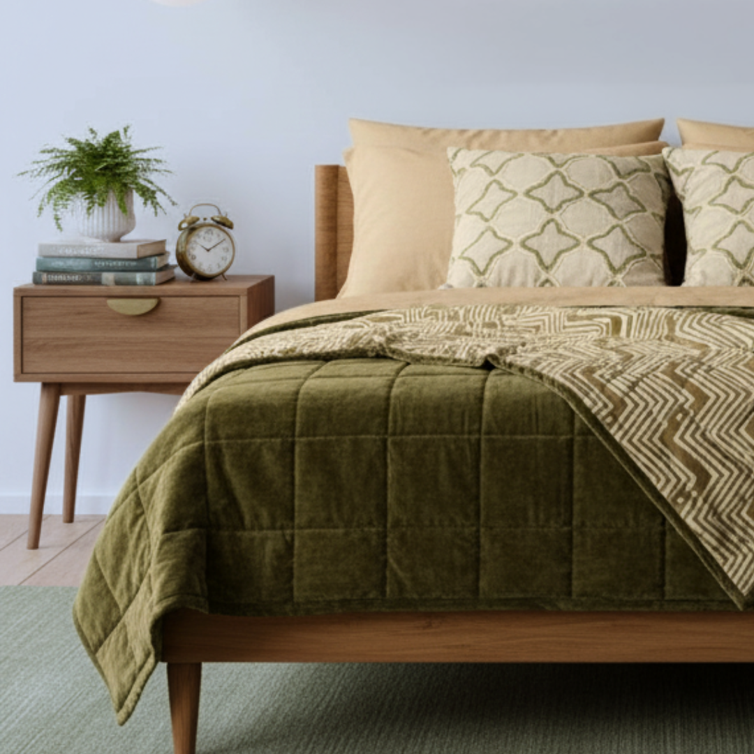 Cotton Velvet Reverse Dabu Print - Moss Creek