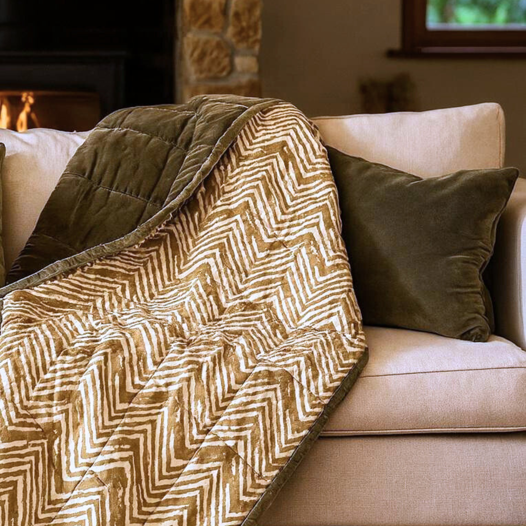 Cotton Velvet Reverse Dabu Print - Moss Creek