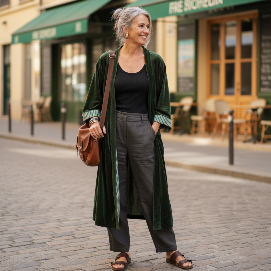 Cotton Velvet Dabu Kimono - Eucalypt Mallee