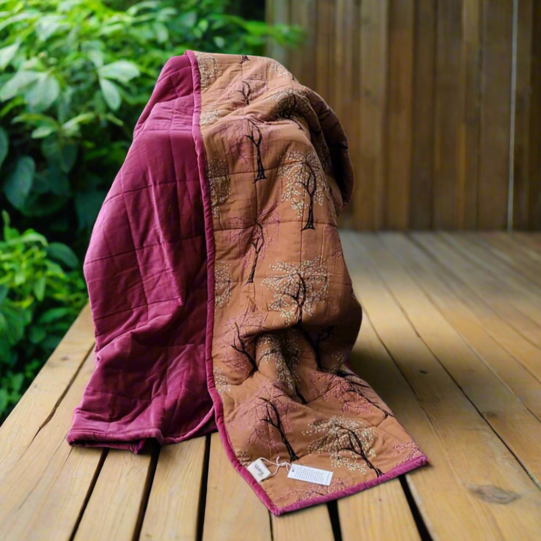 Cotton Velvet Reverse Dabu Print - Berry Ode