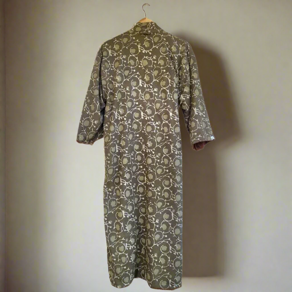 Cotton Velvet Dabu Kimono - Ochre Vine