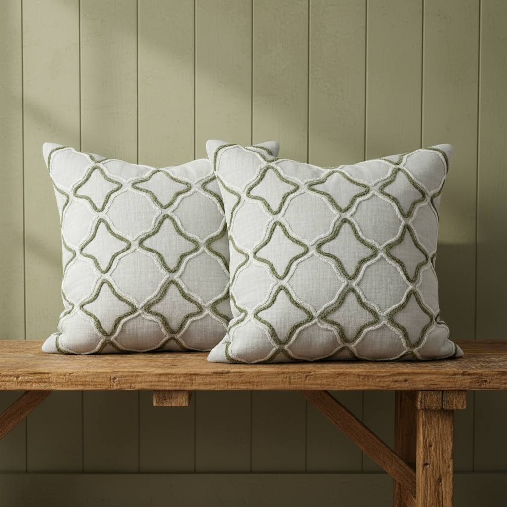 Lattice - Embroidered Cushion Cover on Textured Linen