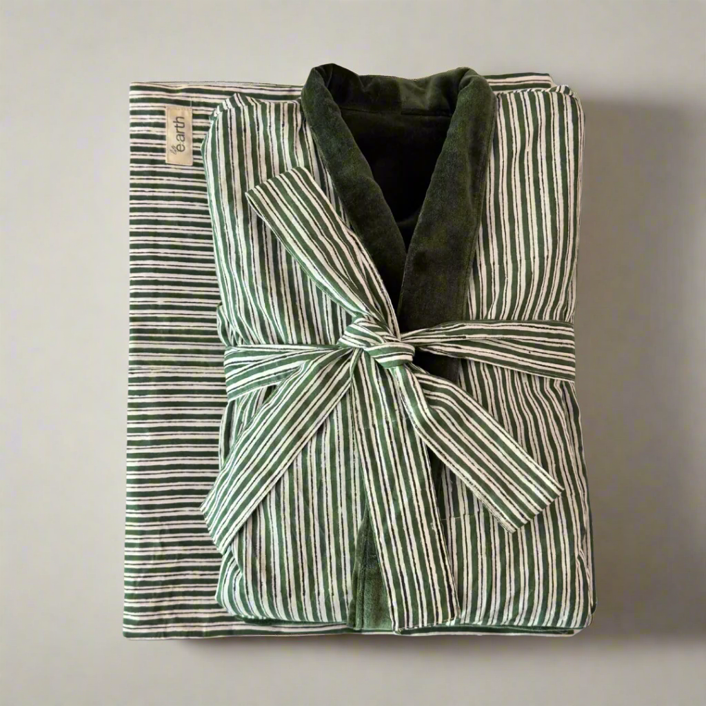 Cotton Velvet Dabu Kimono - Eucalypt Mallee