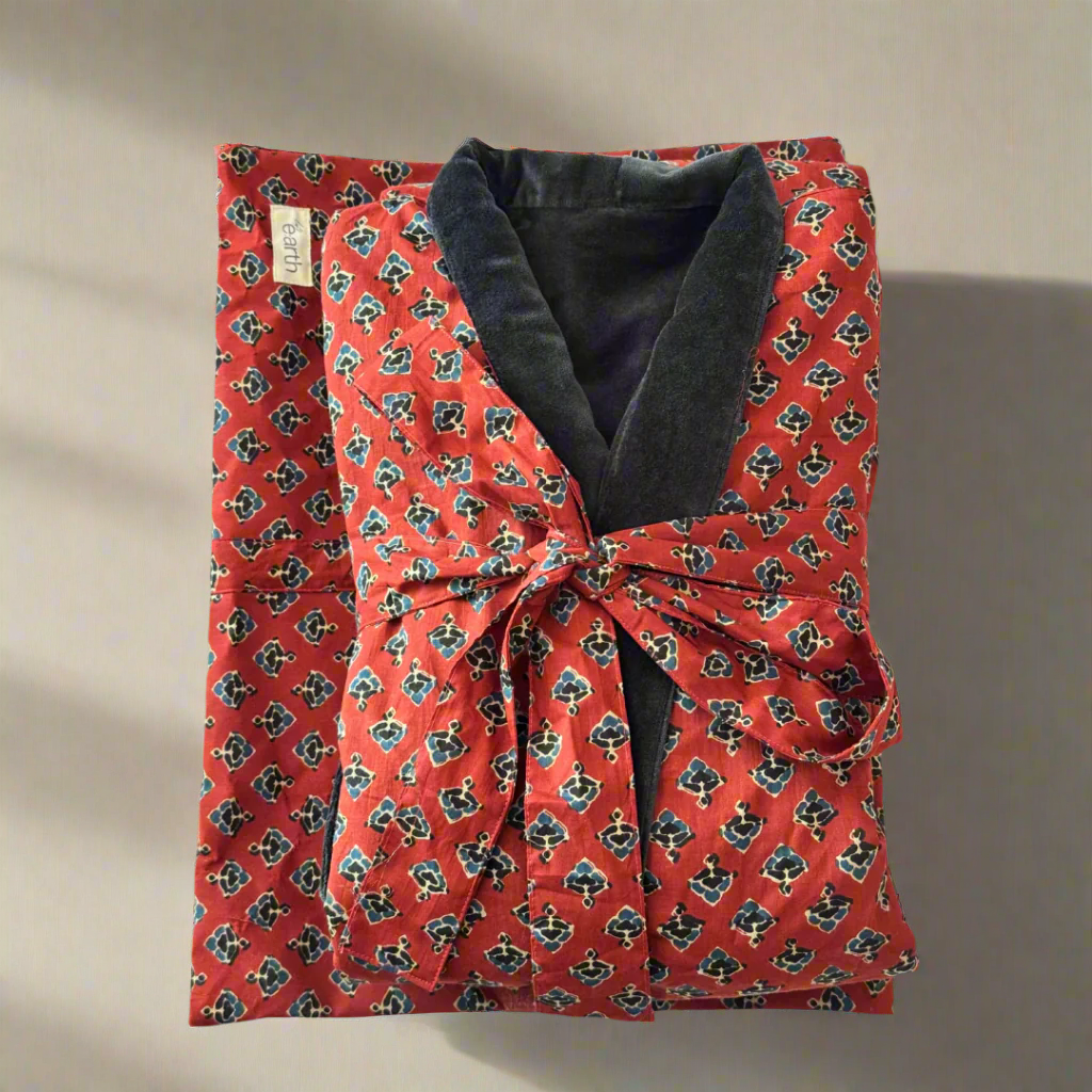 Cotton Velvet Dabu Kimono - Charcoal Plum