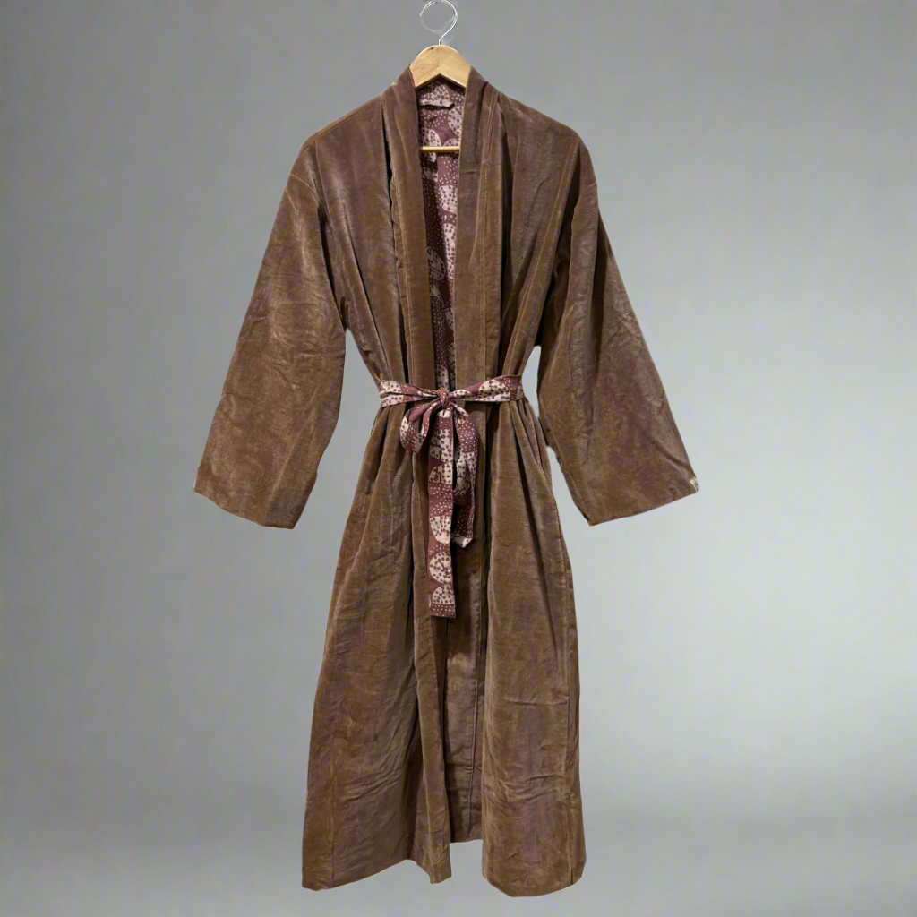 Cotton Velvet Dabu Kimono - Sand Drift