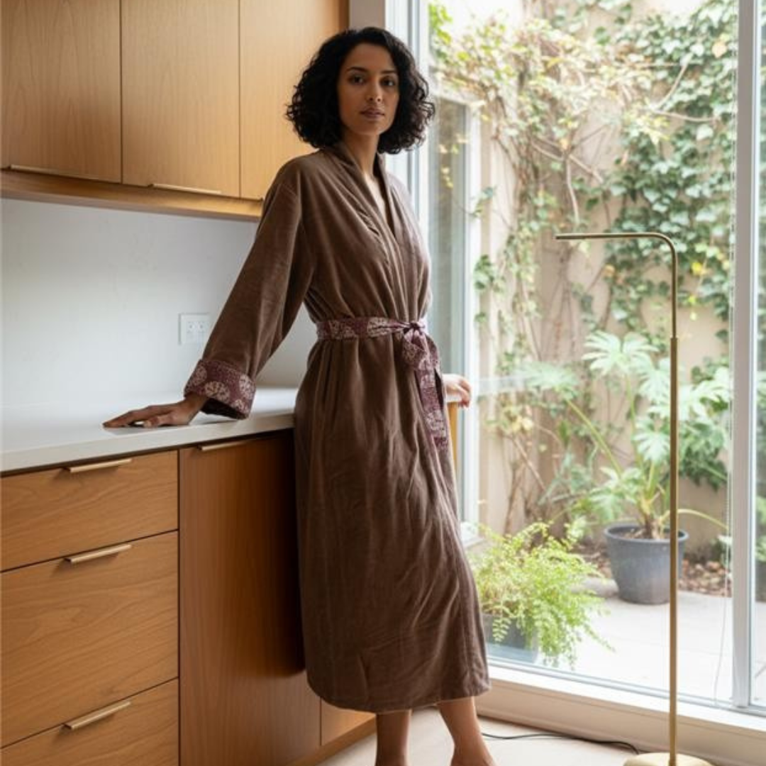 Cotton Velvet Dabu Kimono - Sand Drift