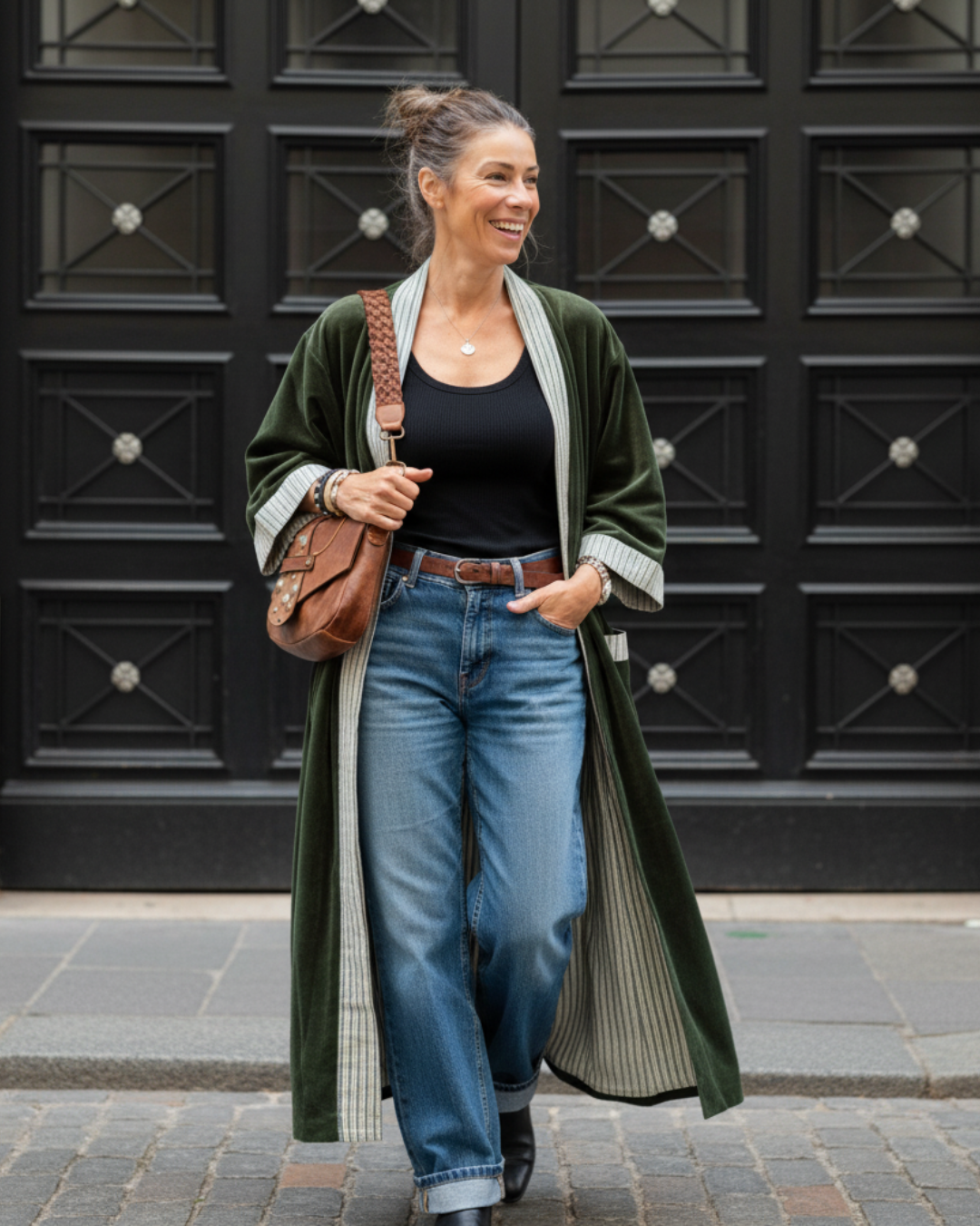 Cotton Velvet Dabu Kimono - Eucalypt Mallee