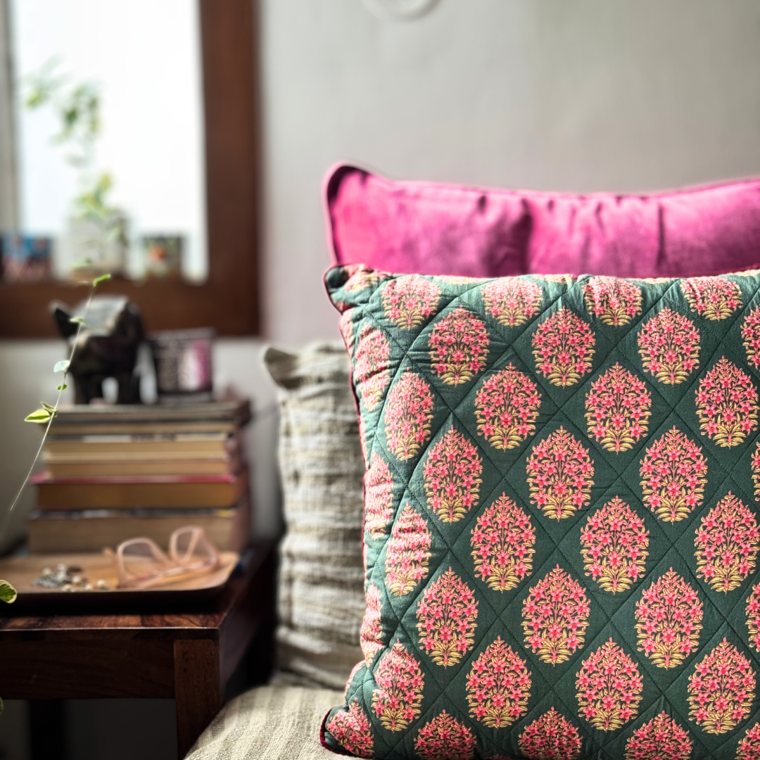 Sunset Bloom - Floral Print Cushion Cover on Quilted Cotton