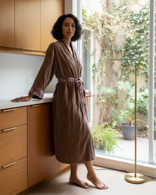 Cotton Velvet Dabu Kimono - Sand Drift