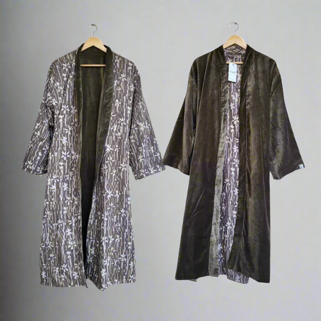 Cotton Velvet Dabu Kimono - Moss Earth