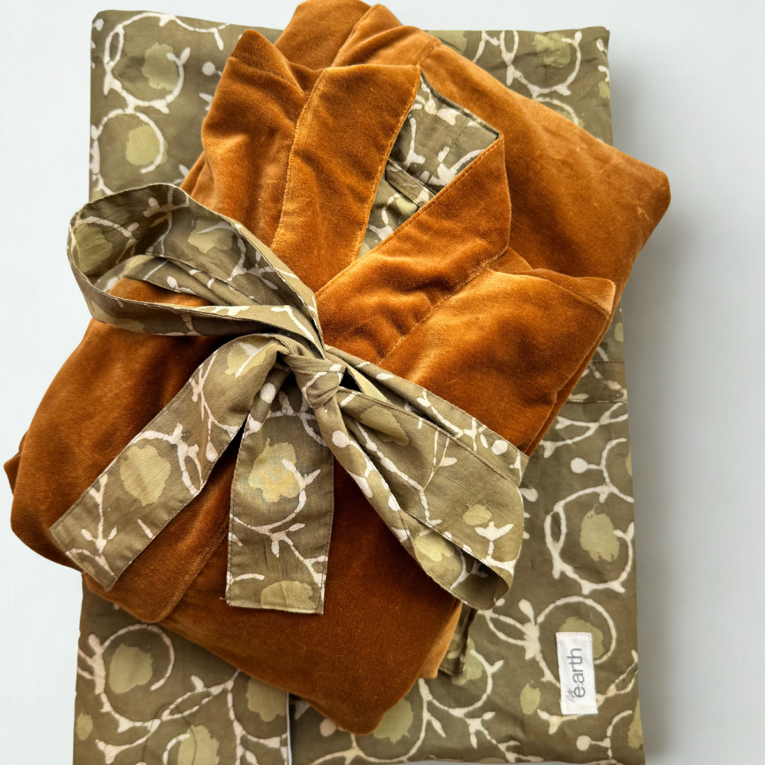 Cotton Velvet Dabu Kimono - Ochre Vine