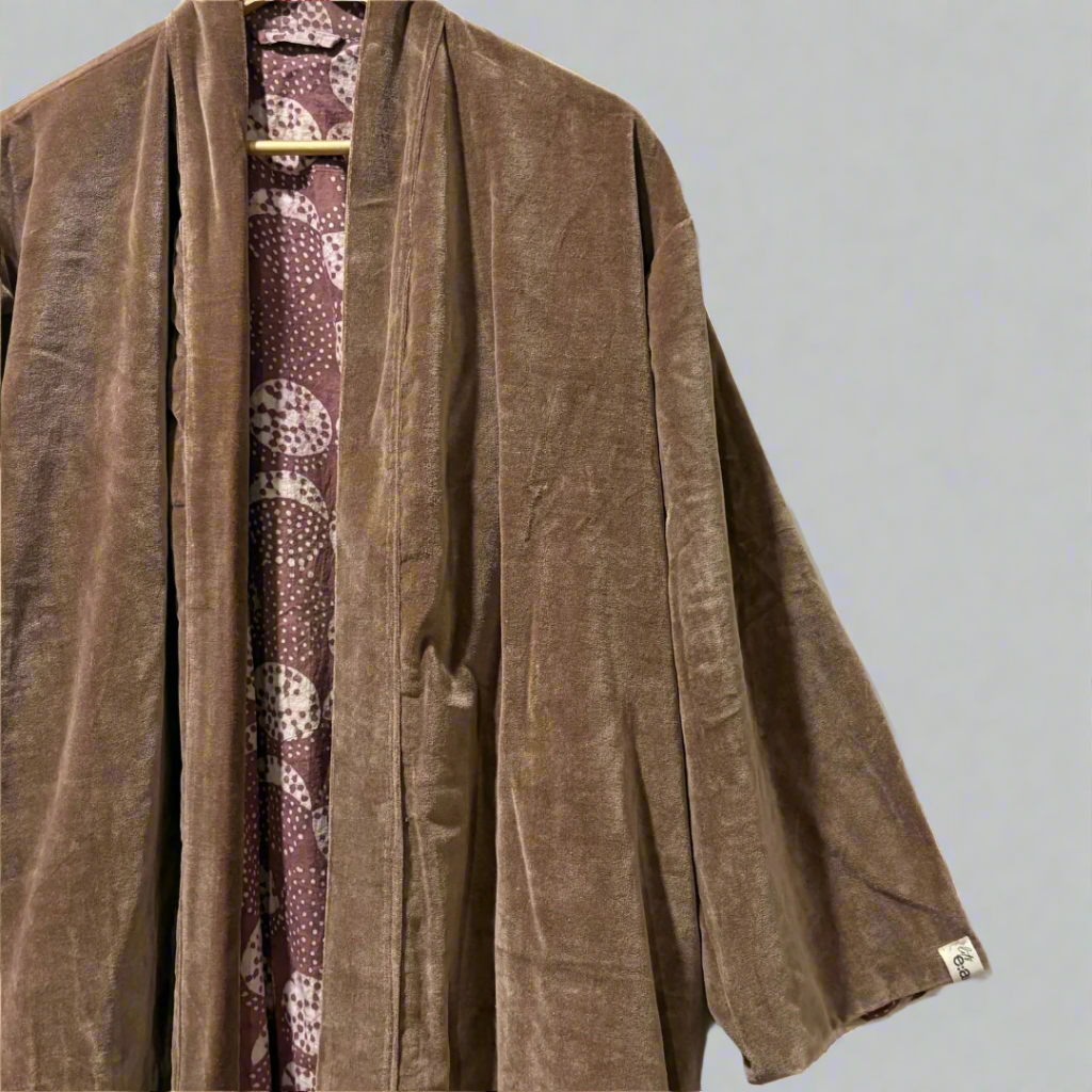 Cotton Velvet Dabu Kimono - Sand Drift