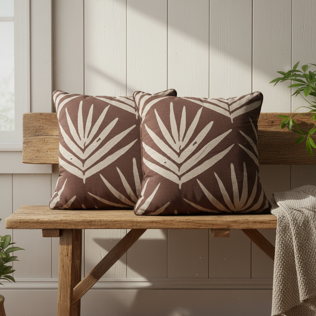 Organic Cotton Cushion Covers - Burnt Sienna Bangalow Palms
