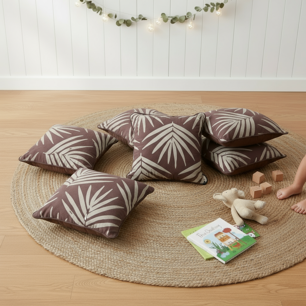 Organic Cotton Cushion Covers - Burnt Sienna Bangalow Palms