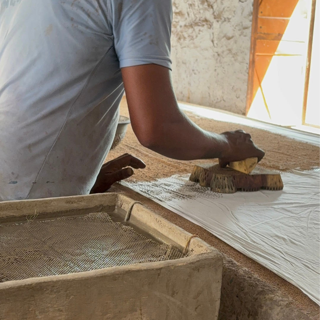 Cotton Velvet Reverse Dabu Print - Eucalypt Earth