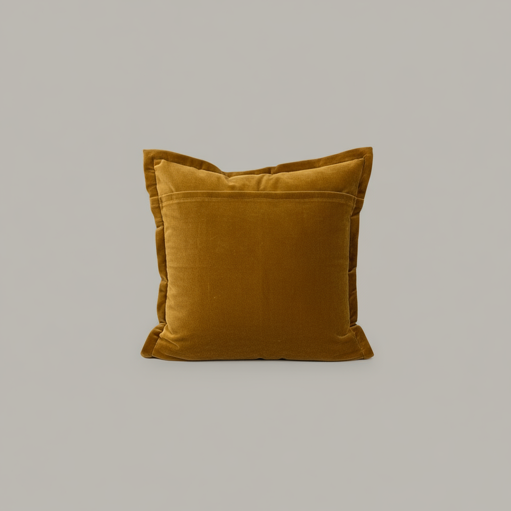 Mustard yellow pillow on a gray background