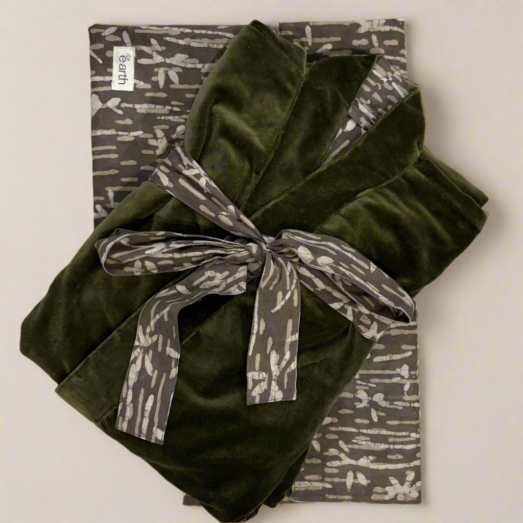 Cotton Velvet Dabu Kimono - Moss Earth